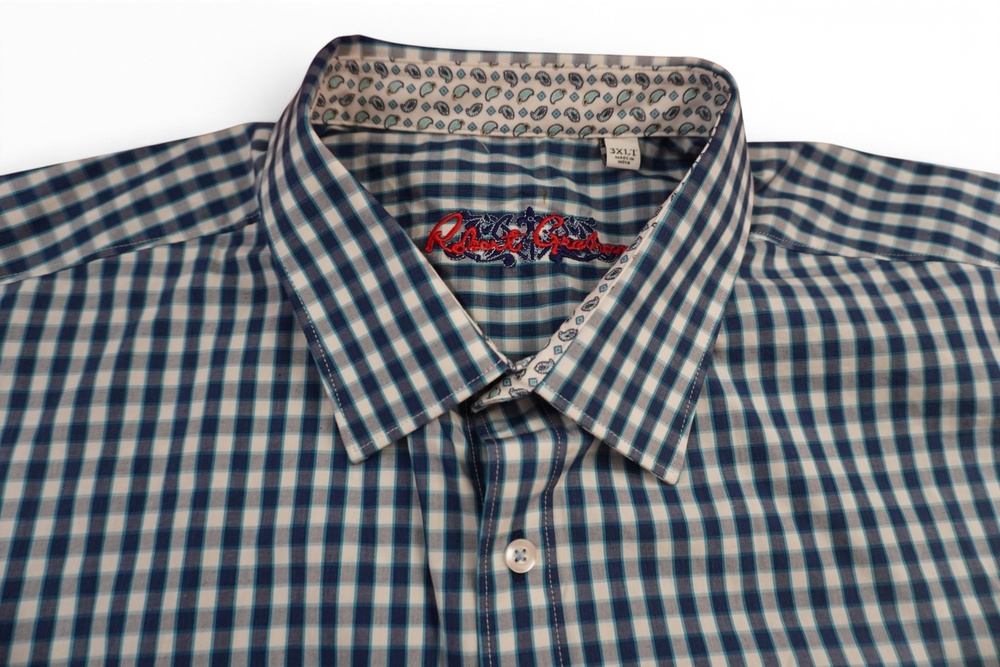 Robert Graham Shirt Mens 3XLT Blue Check Short Sleeve Button Up Big & Tall